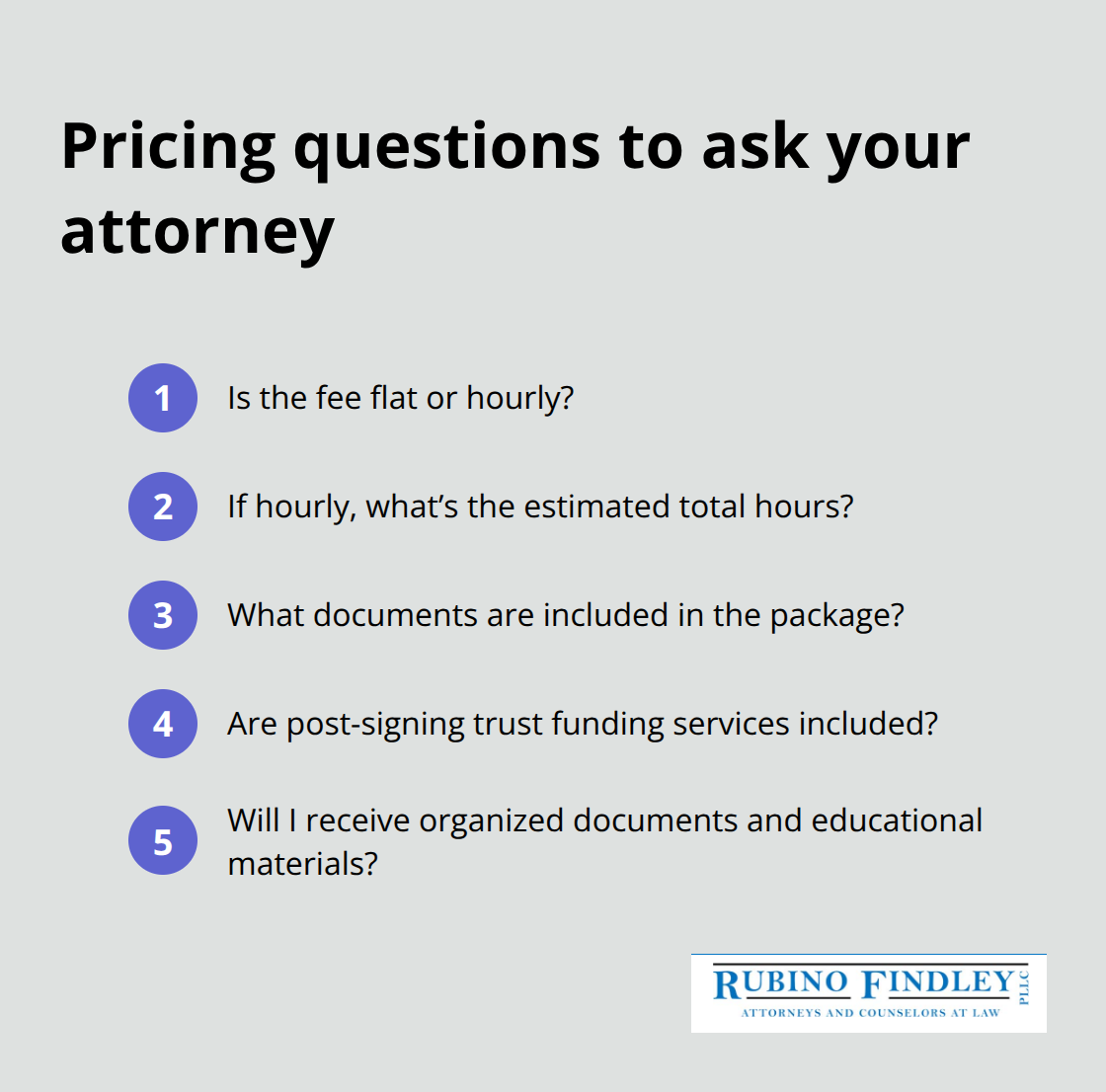 Compact checklist of pricing and fee questions for Florida estate planning - Florida estate planning attorney