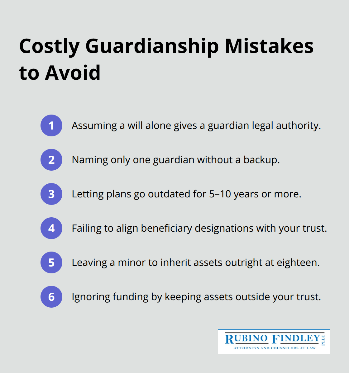 Compact list of common guardianship errors that increase costs and delays