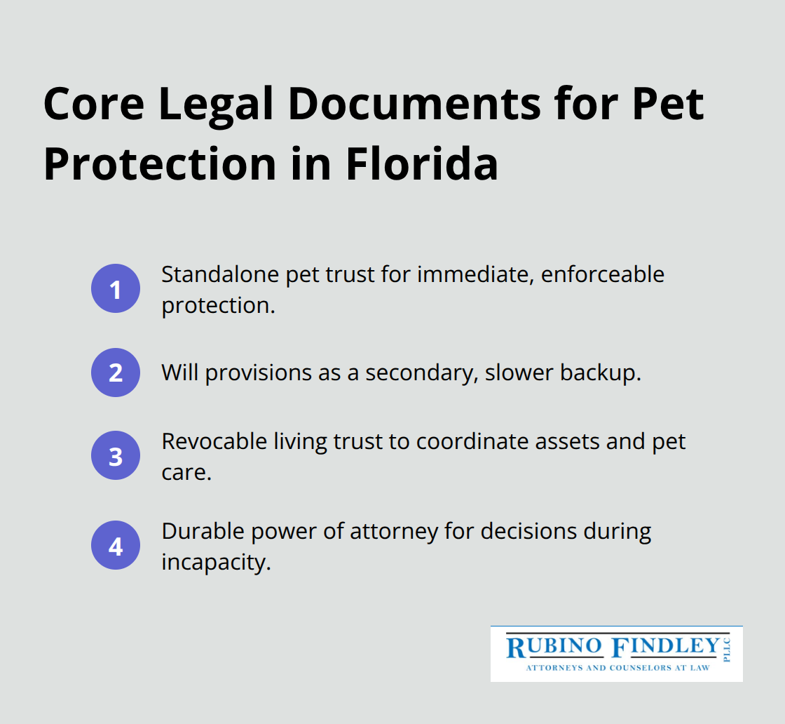 Compact checklist of key legal documents that support a Florida pet trust - Pet trust planning Florida