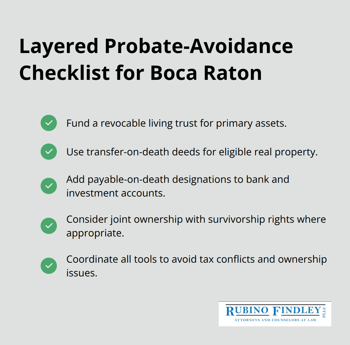 Checklist of coordinated strategies that move assets outside Florida probate and reduce settlement time. - Probate timeline Florida 2026