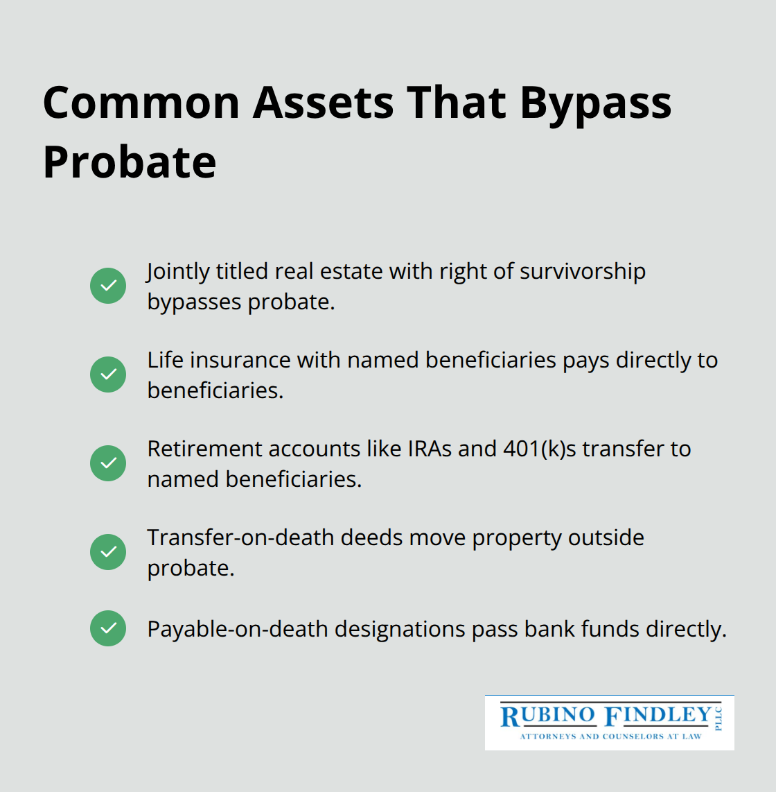 Checklist of assets that typically pass outside probate in Florida. - estate administration probate