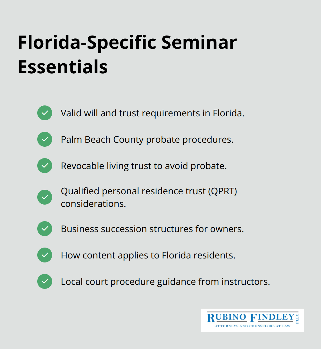 Checklist of Florida-focused topics your estate planning seminar should cover