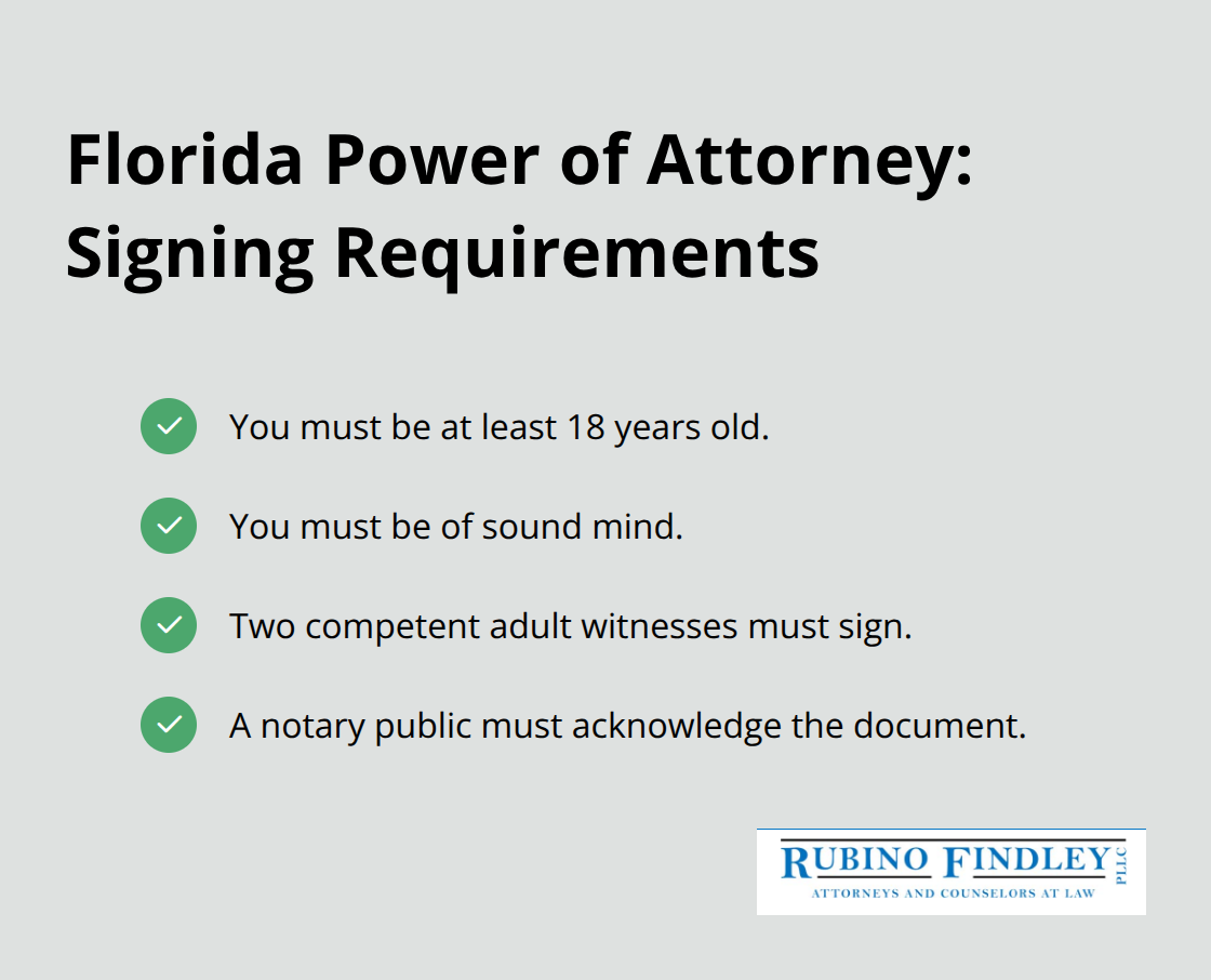 Checklist of Florida power of attorney signing requirements - power of attorney estate planning
