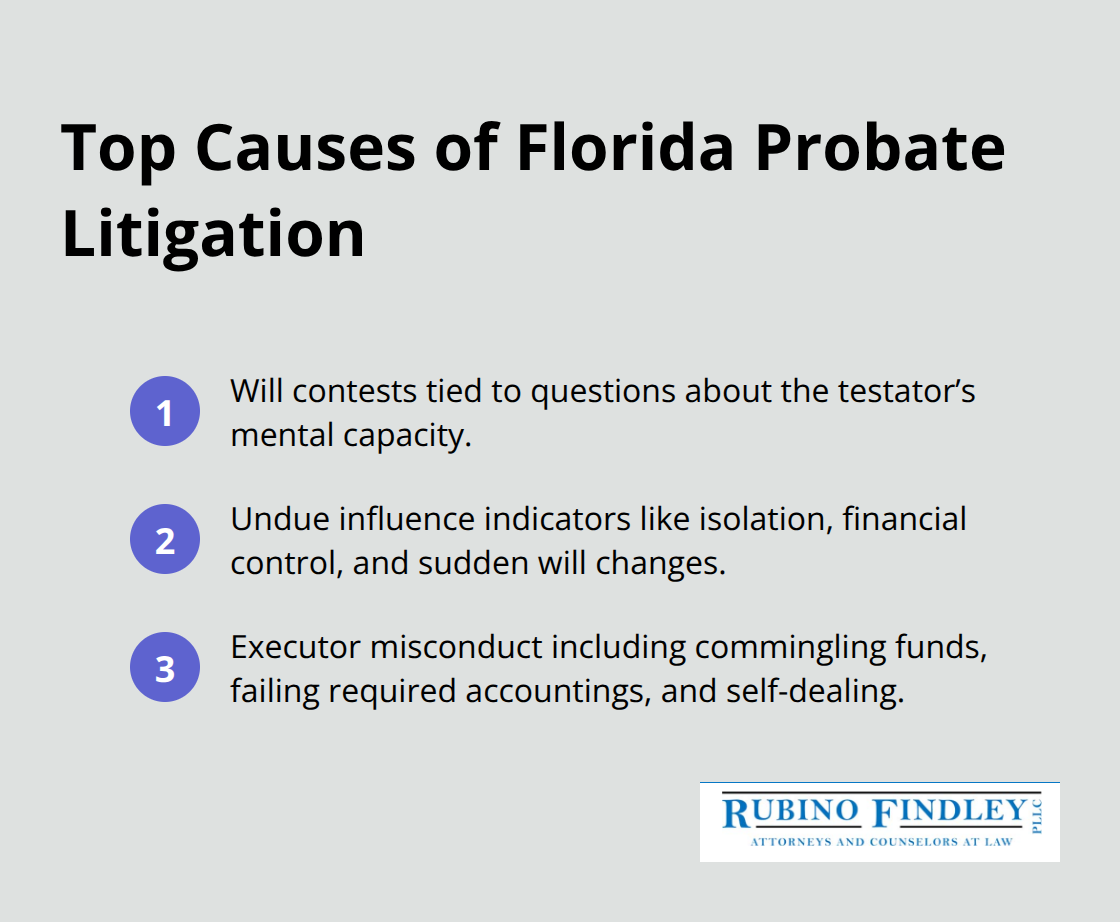 Compact list of the three most common causes of probate litigation in Florida - probate litigation florida