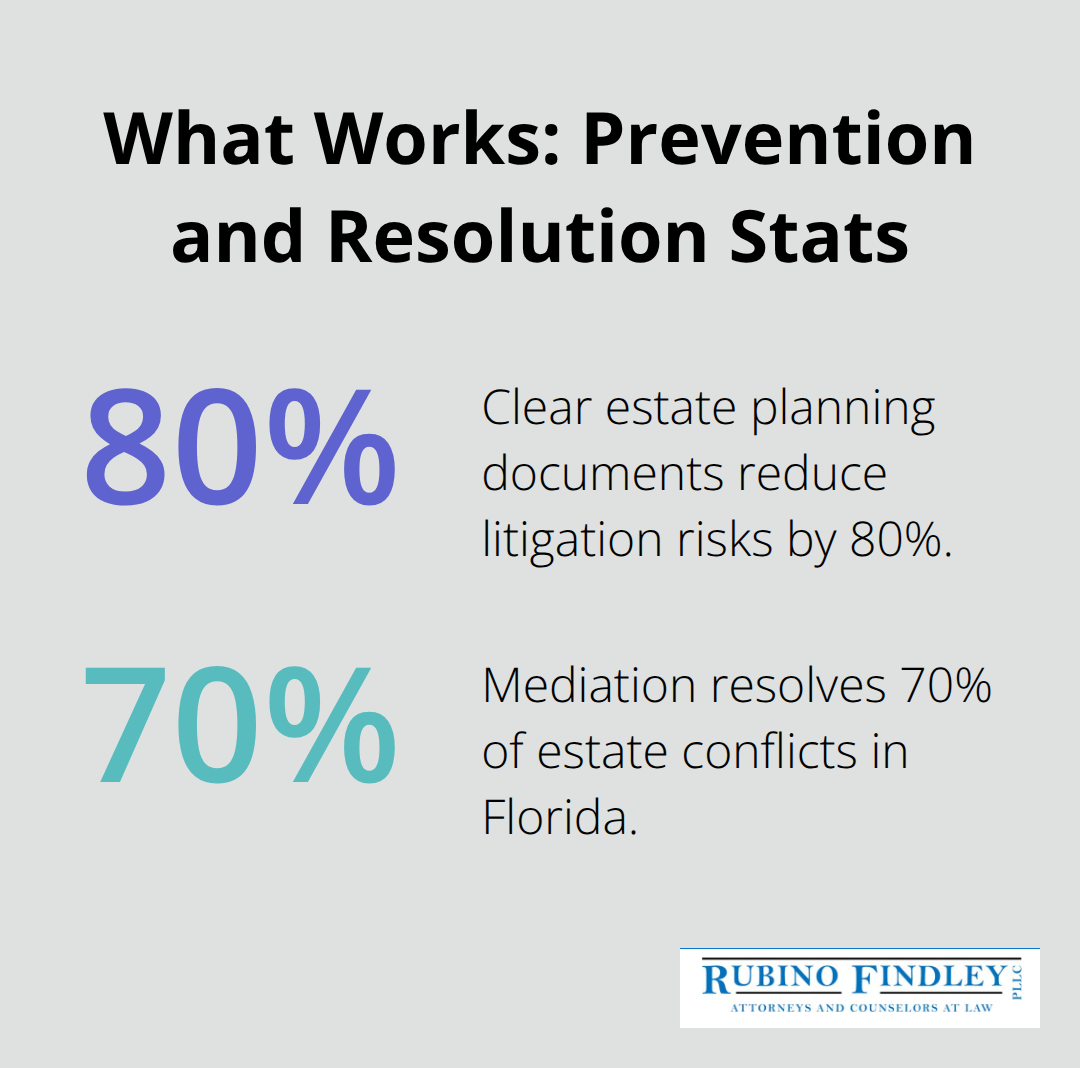 Percentage chart showing mediation success and risk reduction from clear planning - probate litigation florida