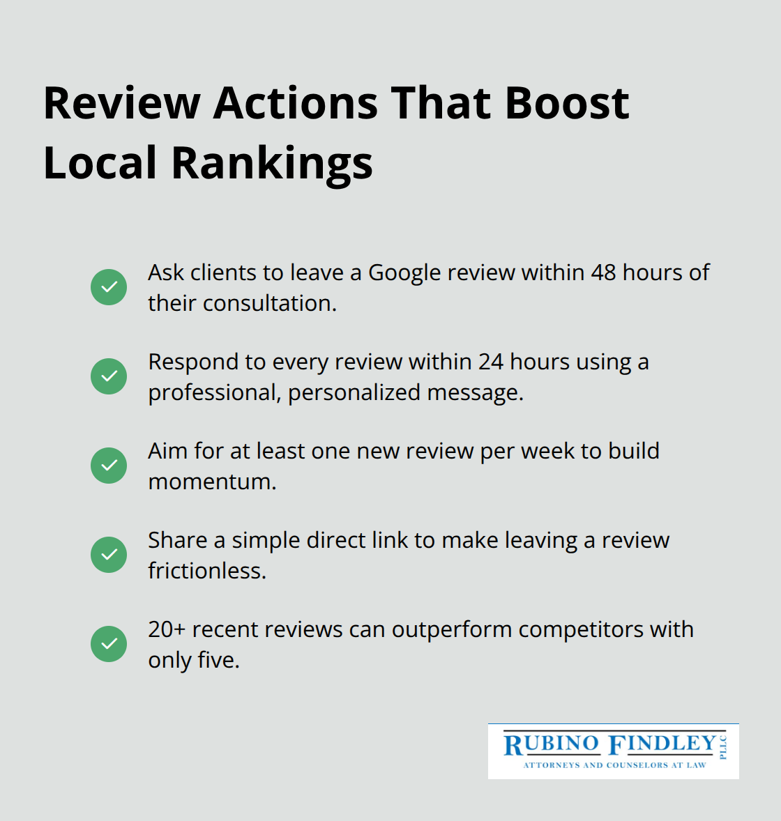 Checklist of review tactics that improve local SEO for estate planning firms. - seo for estate planning lawyers